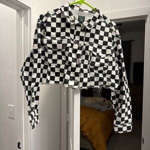 Checkered cropped Black and White Women's Jacket